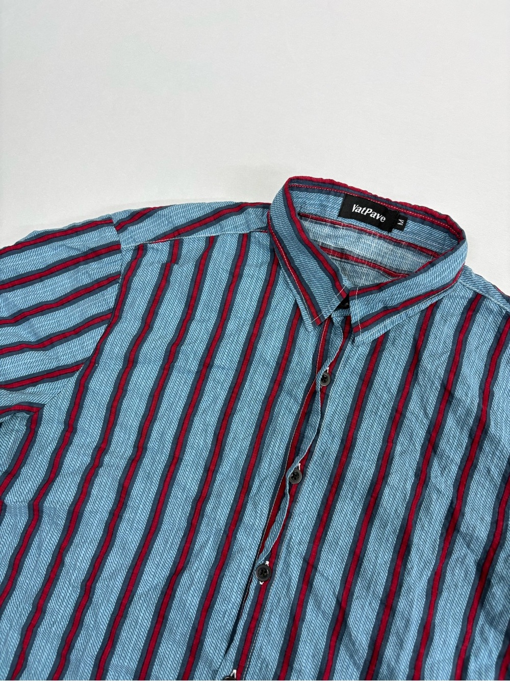 VatPave Men’s Medium Short Sleeve Striped Button Up Lightweight Shirt Bowling